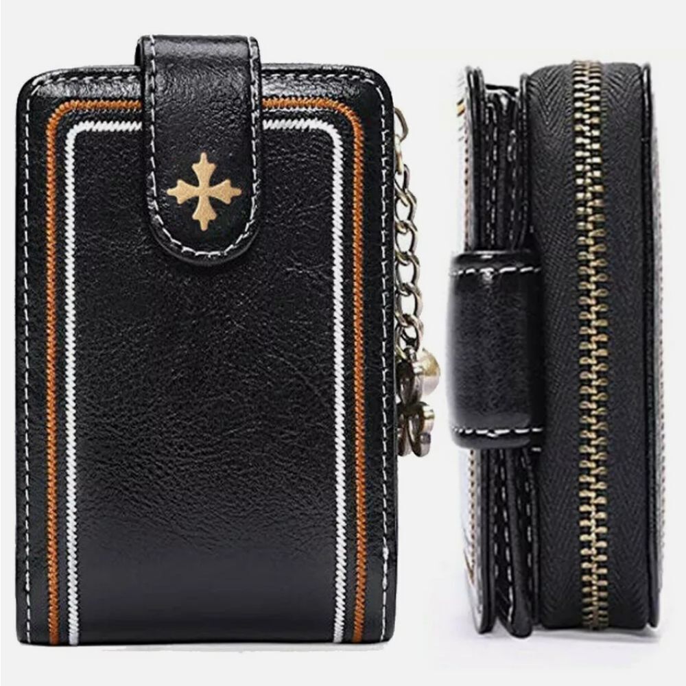 PU Leather Clutch Multi-card Organ Style Coin Pocket Buckle Secure Wallet